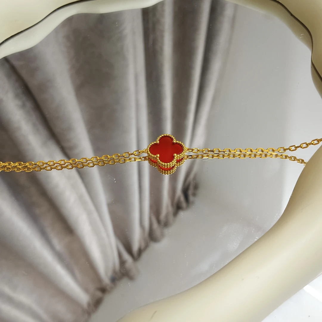 【不支持七天无理由退换】5G工艺足金999黄金红单花四叶草手链气质