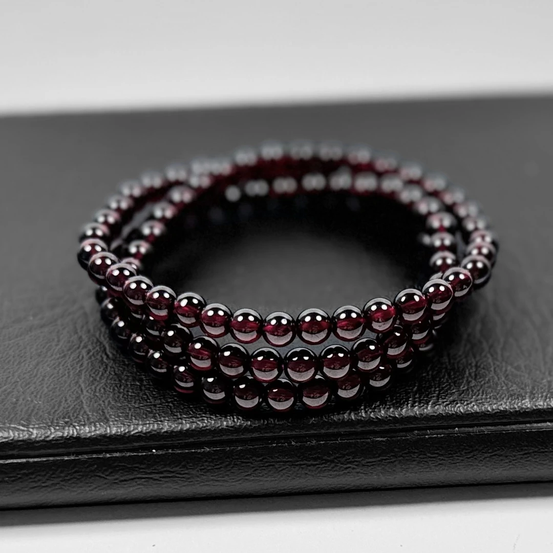 多圈普陀山石榴石手串女款气质轻奢时尚百搭女士红色单圈简约