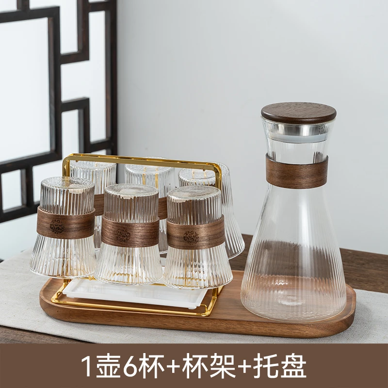 中式玻璃杯子家用耐高温待客杯具茶具高硼硅防烫水杯茶杯水壶套装