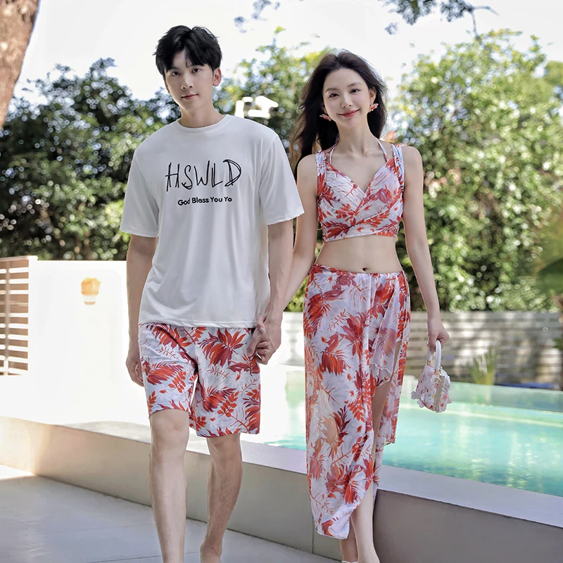 情侣泳衣女士三件套2025新款情侣款套装海边男沙滩泳裤温泉游泳装