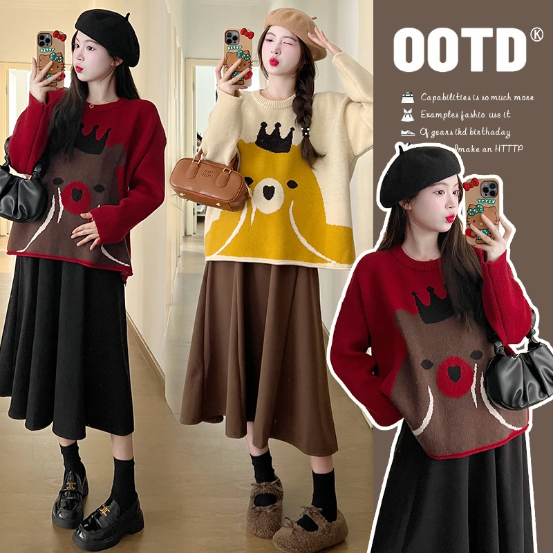 孕妇装秋冬加厚卡通毛衣时尚百搭宽松上衣洋气显瘦冬装