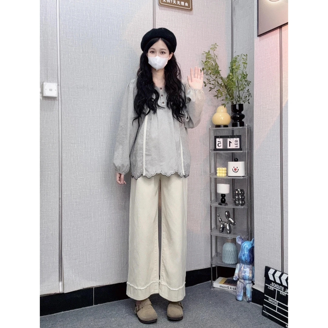 孕妇装春秋新款时尚款条纹显瘦衬衫宽松休闲长袖百搭韩版外穿上衣