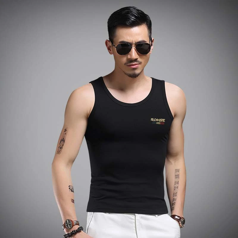 冰丝莫代尔丝光男士薄款透气夏季新款无袖跨栏运动健身修身男紧身