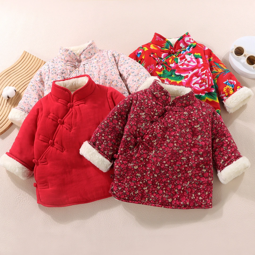 儿童中国风偏襟棉袄宝宝复古加绒加厚棉衣女童民族风喜庆拜年服