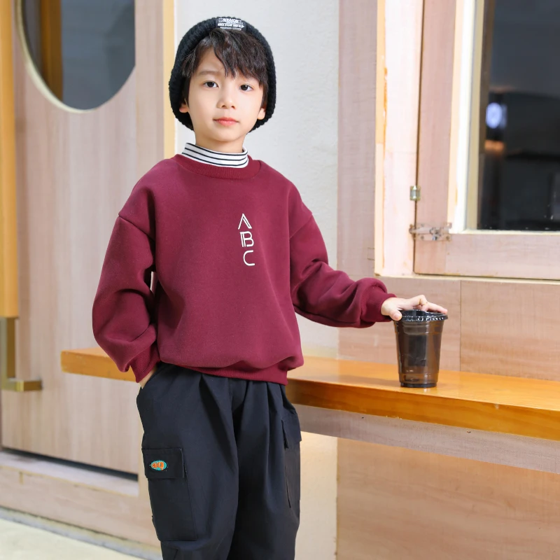 【加绒】男女童简约卫衣秋冬款韩版儿童假两件绒衫宝宝半高领上衣