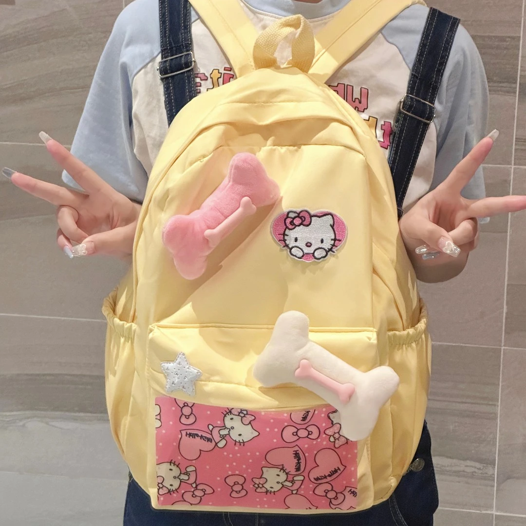 【JZYM】小众y2k辣妹背包可爱kt猫大容量黄色书包大学生双肩包