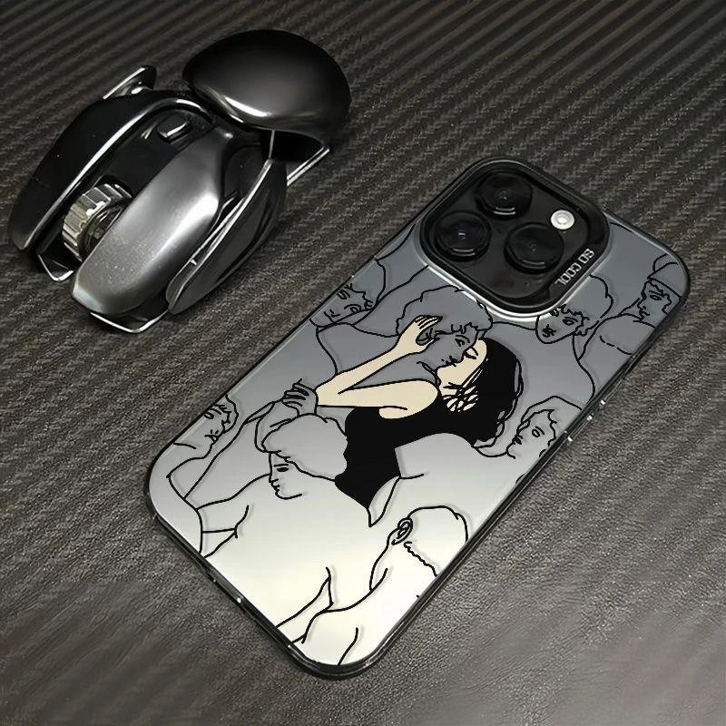 欧美亲吻雕像适用iPhone15/14promax手机壳13苹果12防摔11硬xs新