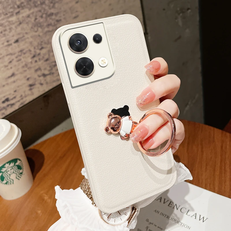 皮纹水钻小熊opporeno8手机壳女款适用reno7pro高级感指环扣支架r