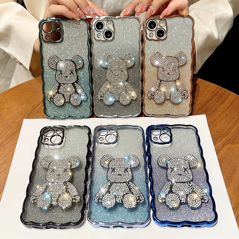 新款渐变色闪粉暴力熊苹果14promax手机壳女款适用iphone13高级感