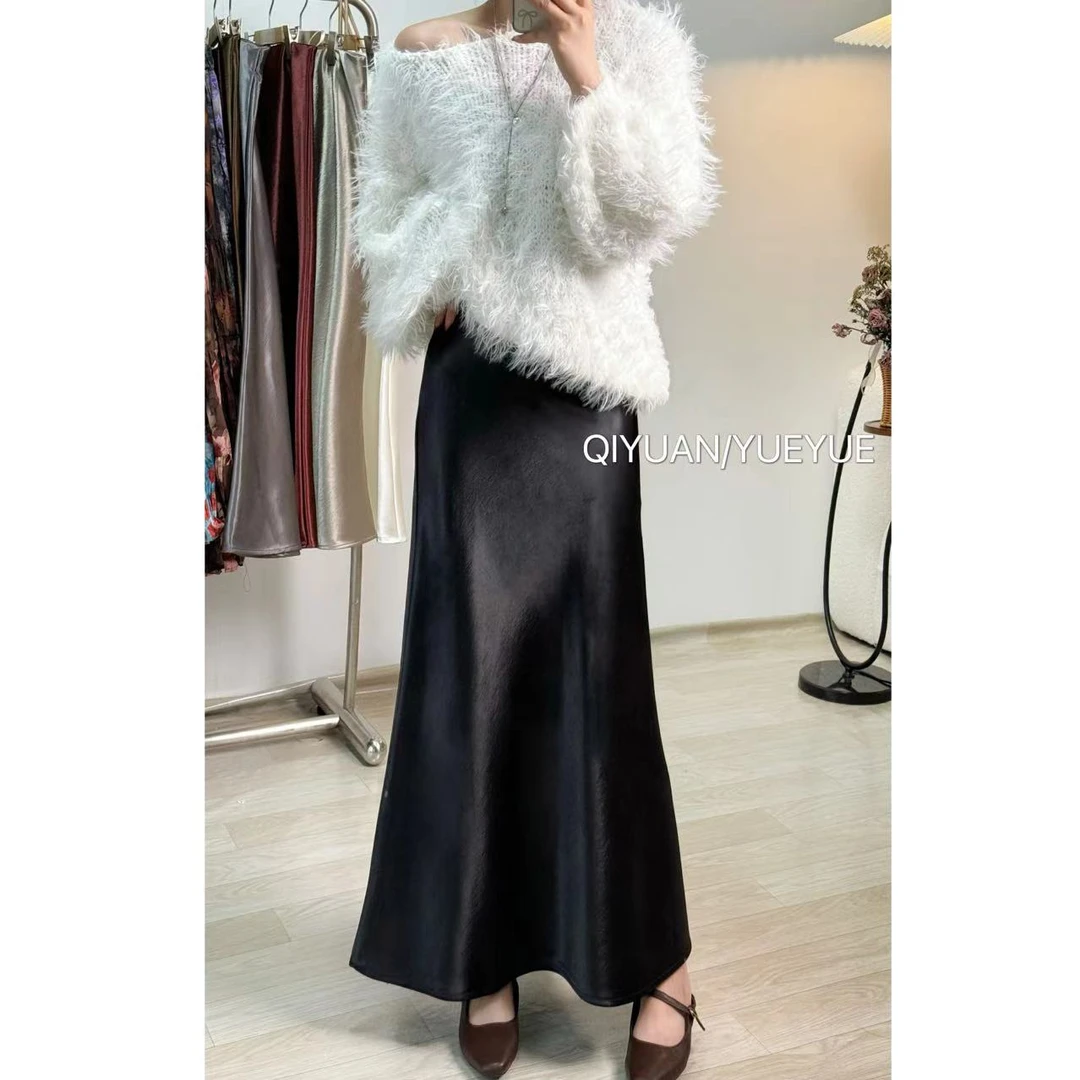 春季新款松紧高腰显瘦中长款缎面丝滑新中式穿搭半身裙包臀鱼尾裙