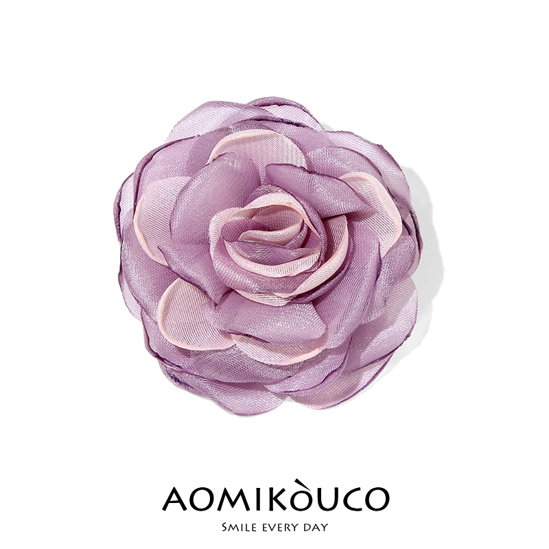 锌合金胸针 高档仿真布艺双色烧边玫瑰花别针手工绢纱配饰品009