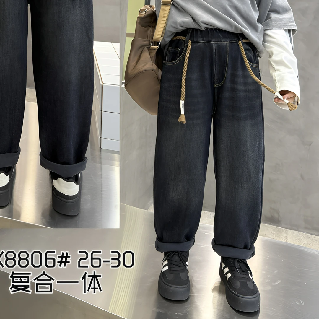 K231多米儿童冬款加绒字母牛仔裤8806（不带腰绳）