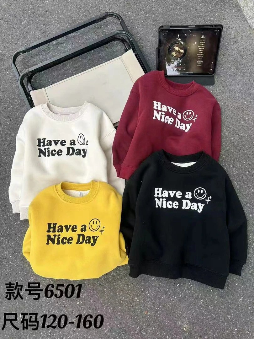 A63点豆儿童加绒卫衣字母笑脸款6501