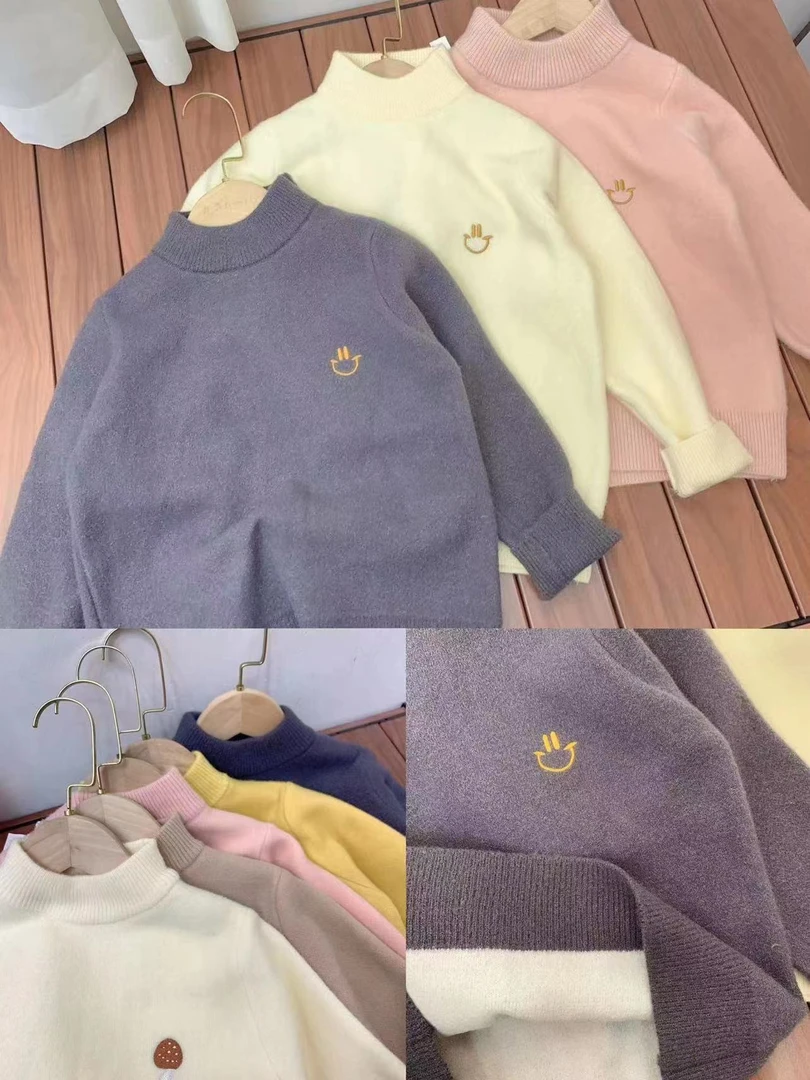 B164甜心儿童圆领套头笑脸款毛衣