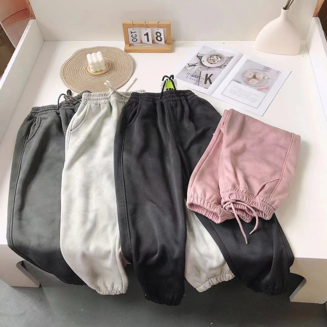 B190童年大童冬款加绒脏脏晕染a字母休闲裤8821