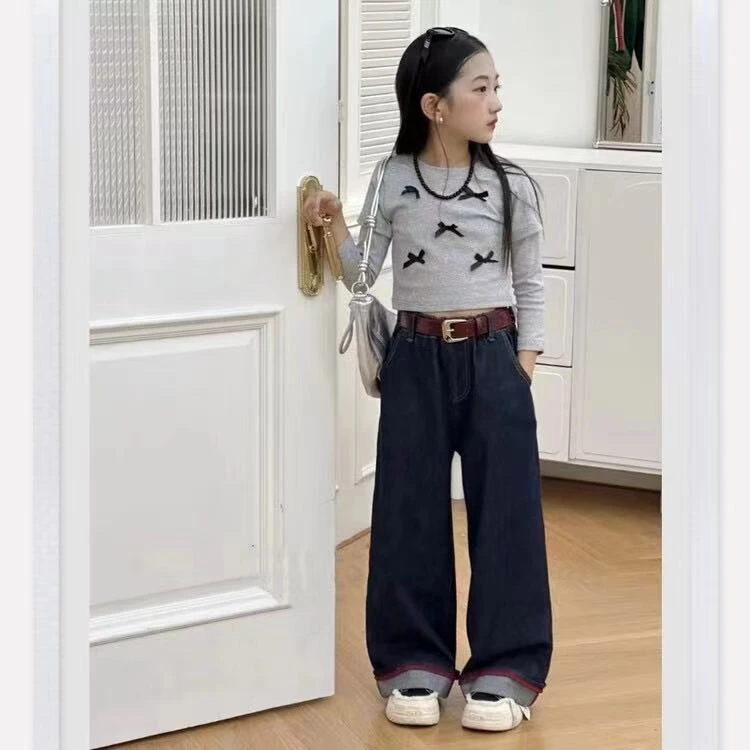 K054儿童春秋净版阔腿牛仔裤