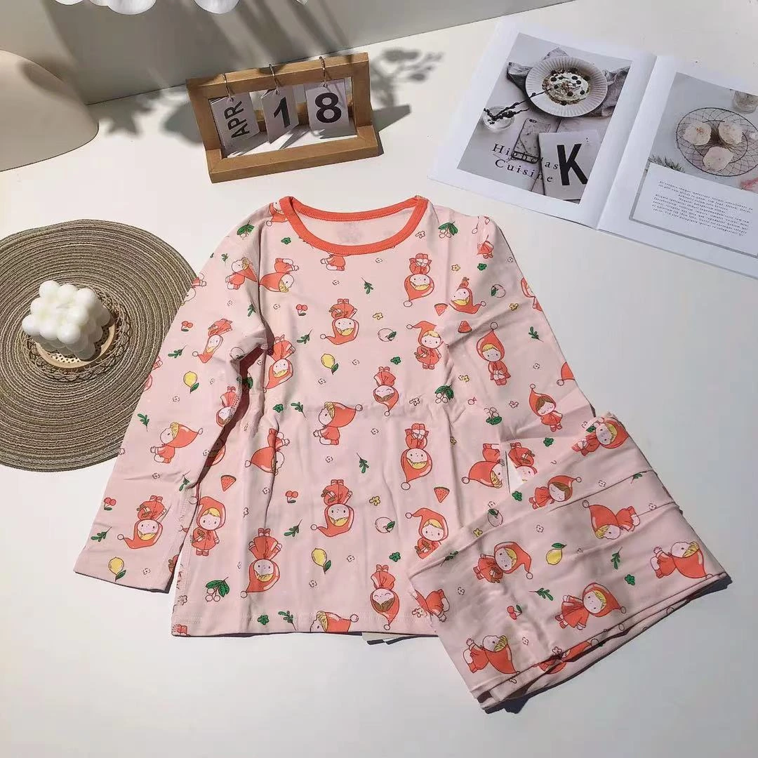 C045儿童秋冬莱卡棉柠檬女孩家居套装