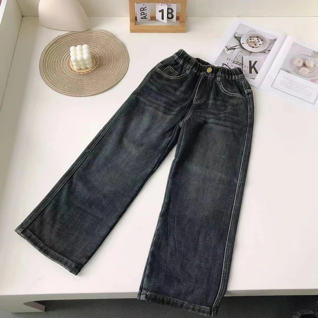C158大童冬款加绒直筒牛仔裤不挑款