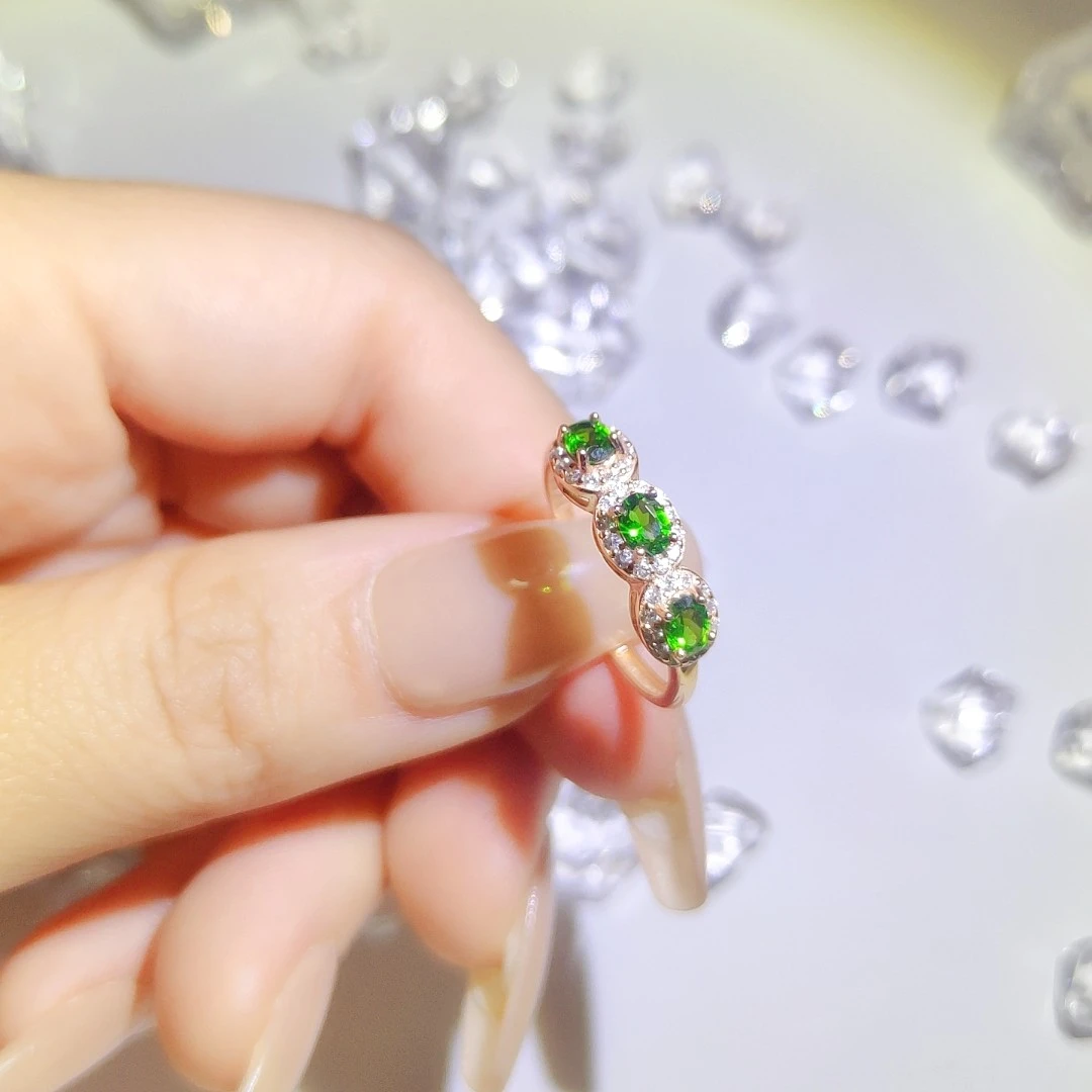 复古精致透辉石排戒女小众个性时尚潮流s925银气质显白圈口可调节