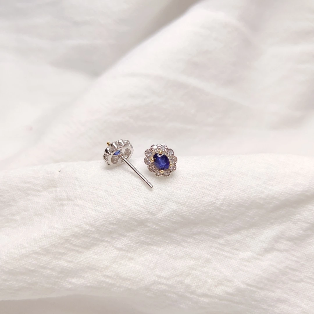 爆款小众时尚s925银镶嵌蓝宝石耳钉简约百搭经典设计师耳饰蓝色