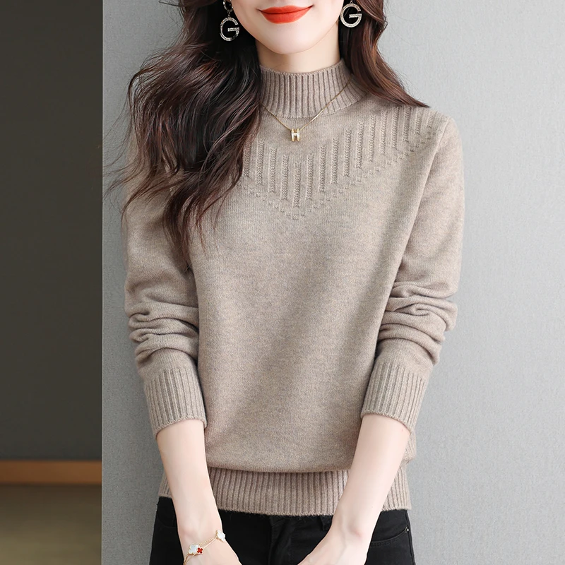 【绵羊毛】2024秋冬新款半高领加厚打底毛衣针织衫宽松显瘦大码女士