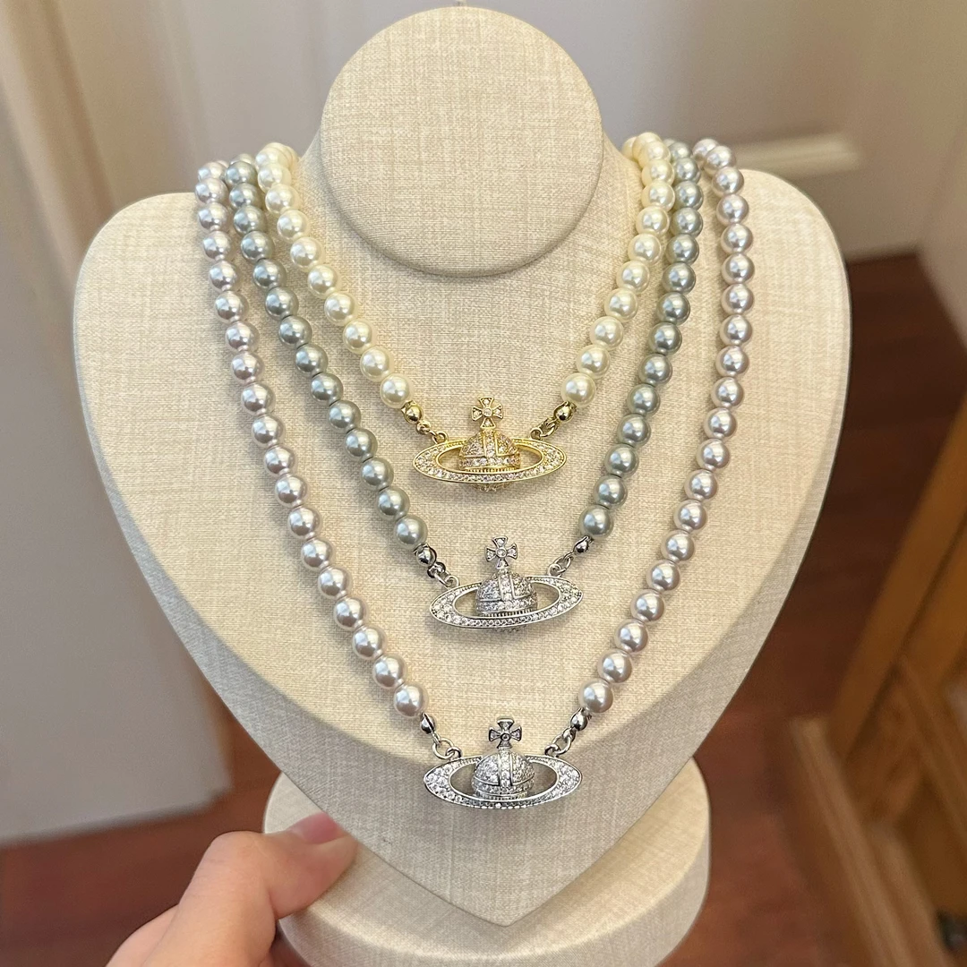 铜合金仿珍珠项链 X0026 时尚韦雪同款气质百搭太后个性项链