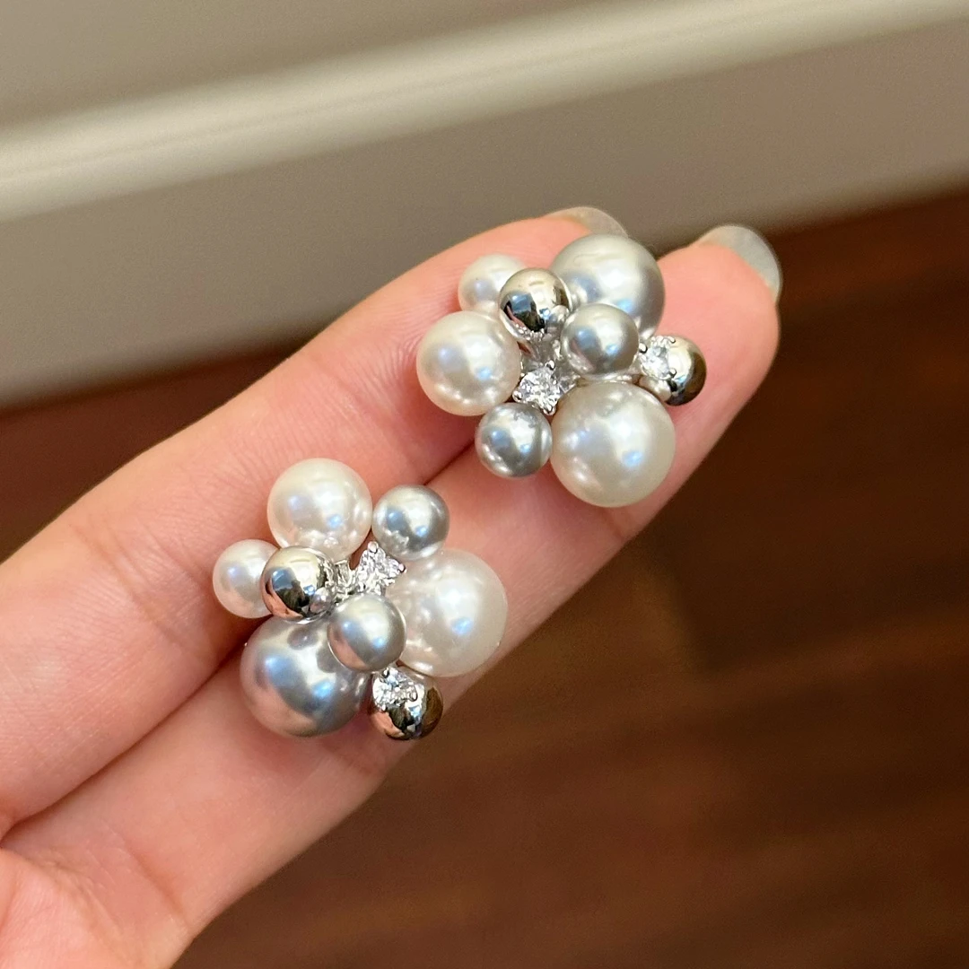 铜合金仿珍珠耳饰 耳钉E0367轻奢小众温柔优雅简约镶嵌