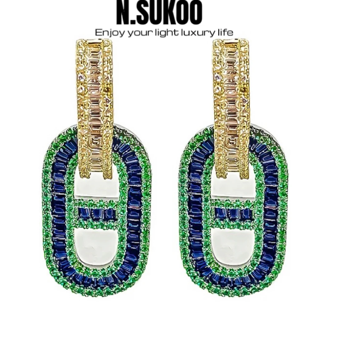 N.SUKOO 铜合金合成锆石耳饰 E0145蓝色复古设计气质猪鼻子耳钉