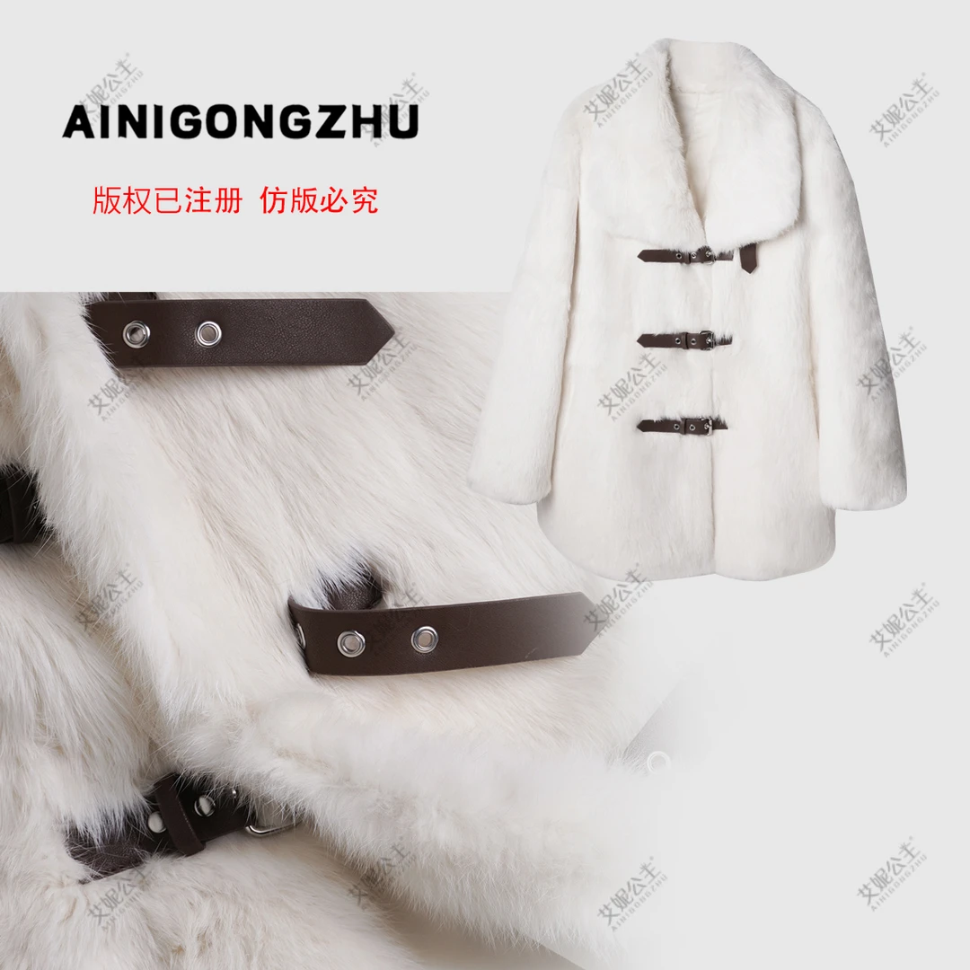 AINIGONGZHU/艾妮公主2024新款女立领兔毛皮中长款皮草外套1959