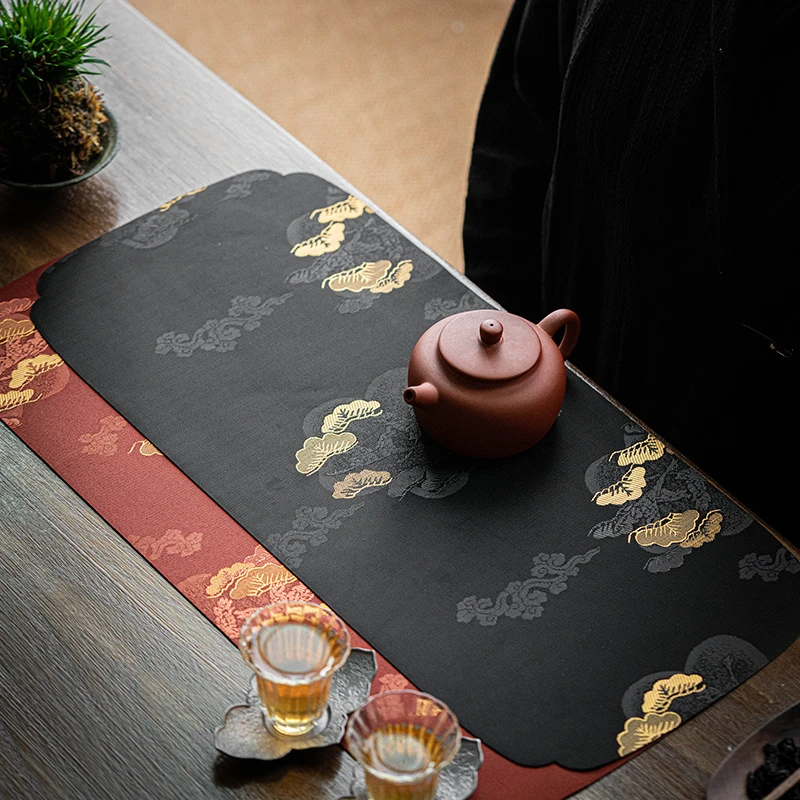 云松织锦茶布禅意茶桌布茶席日式茶道茶垫布小茶席棉麻茶垫茶盘垫