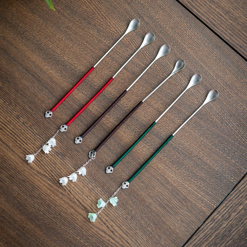 慕兮予物流苏扎绳茶拨茶道器具精致小姐姐便携挂饰茶则茶匙茶扒