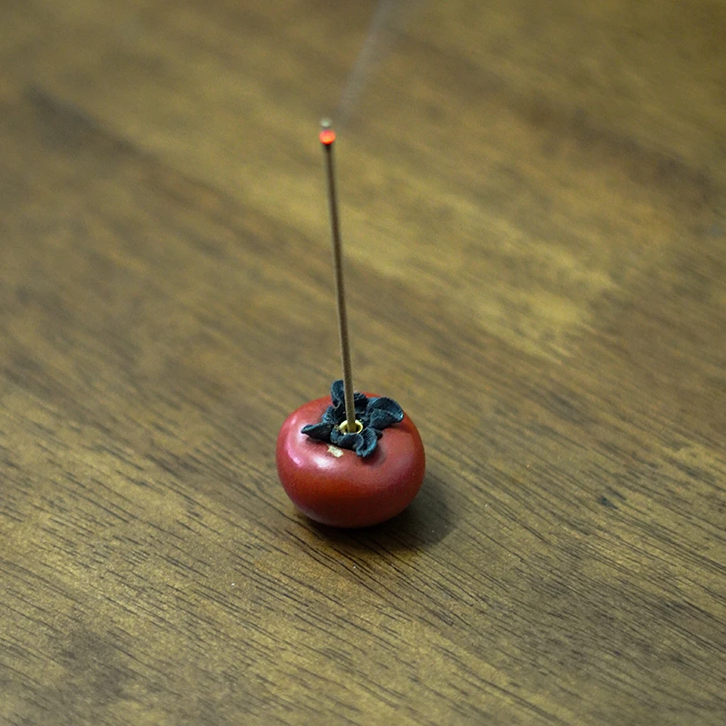 慕兮予物迷你小柿子茶宠摆件香插粗陶茶道配件柿柿如意线香插把玩