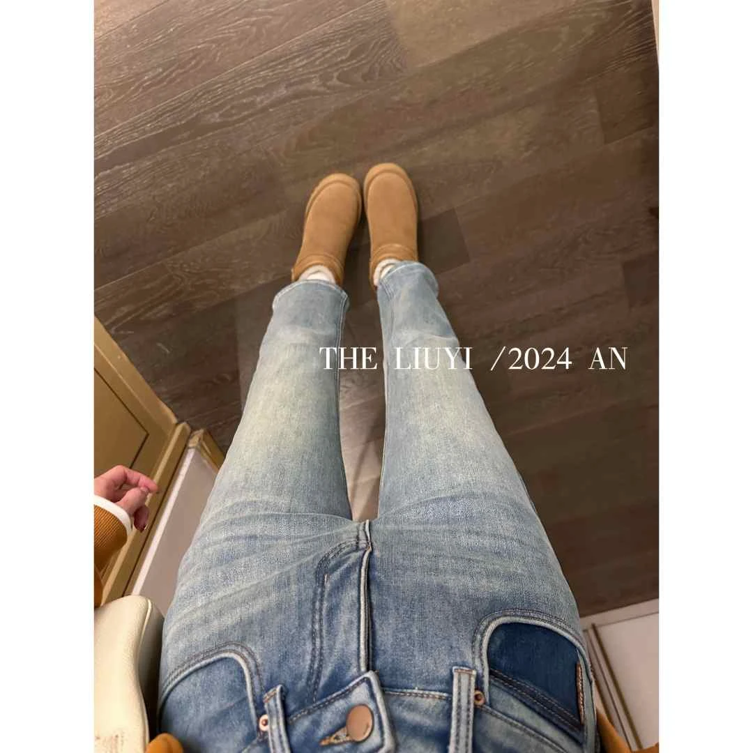 【LIUYI】冬季加绒高腰烟管牛仔裤410064