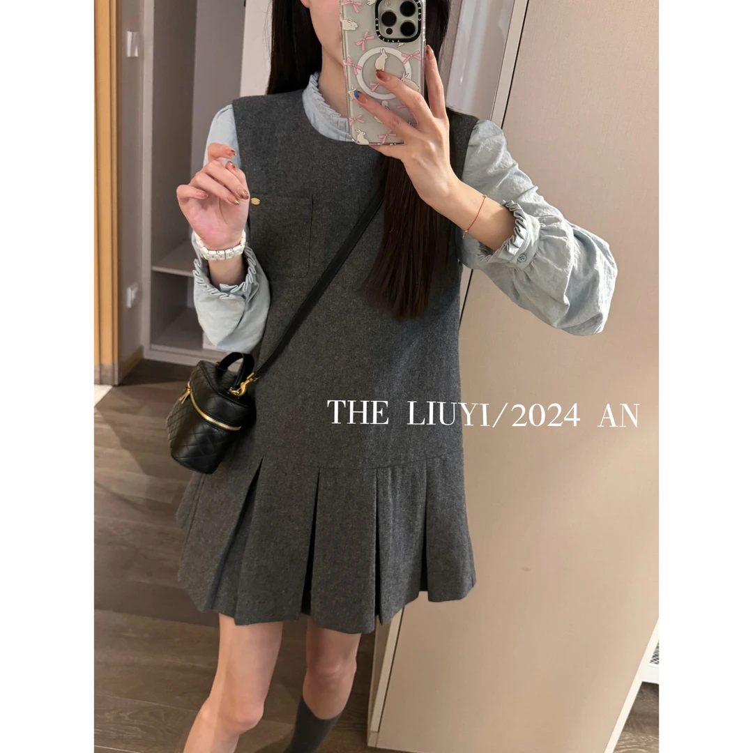 【LIUYI】千金~秋冬羊毛混纺呢压褶背心裙49082