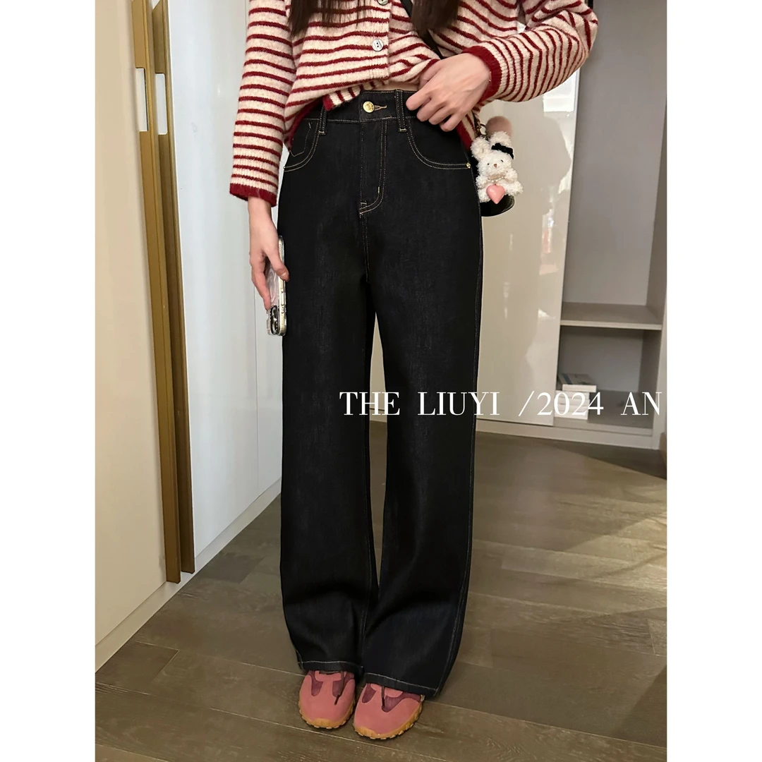 【LIUYI】经典神裤~秋冬黑色四面弹窄版直筒牛仔裤49153