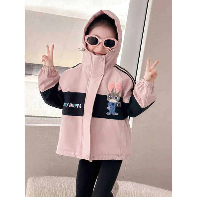 女童冲锋衣冬季新款儿童卡通夹棉外套女宝宝加厚保暖风衣24090826