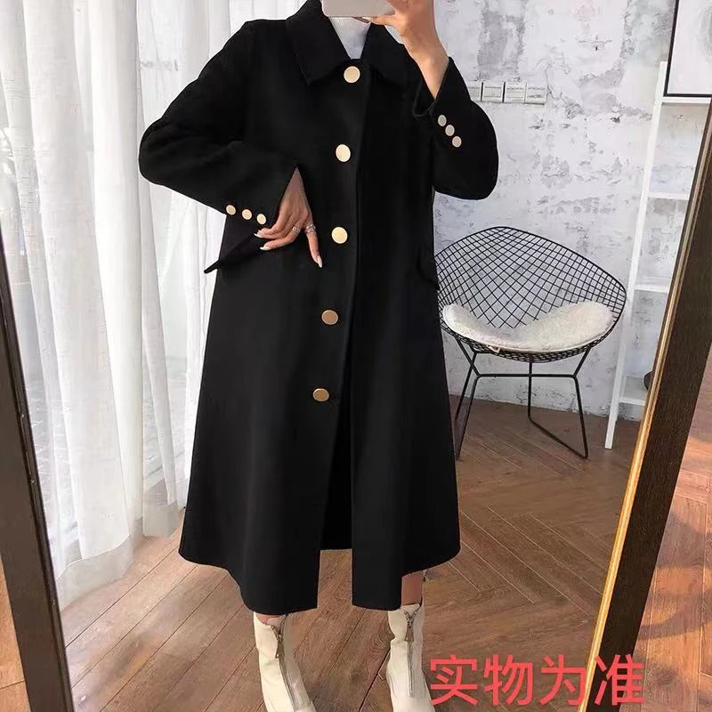908#秋冬气质简约长款高端大衣外套（双）