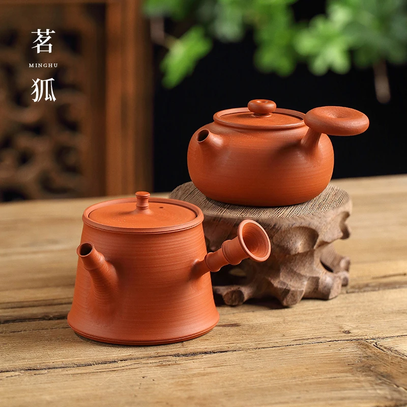 【邱植荣制】潮州手拉壶 急须侧把 玉环 原矿朱泥家用泡茶壶功夫