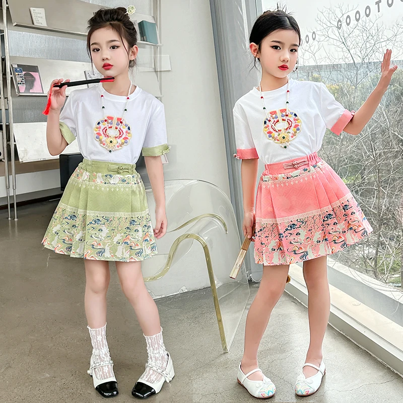 女童夏季马面裙套装2024新款中大童古风新中式夏天国风小女孩汉服