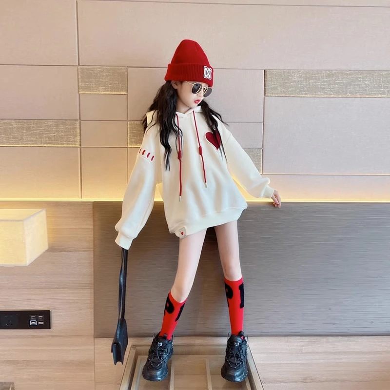 女童卫衣春秋款2024新款儿童洋气韩系秋冬衣服女大童加绒连帽上衣