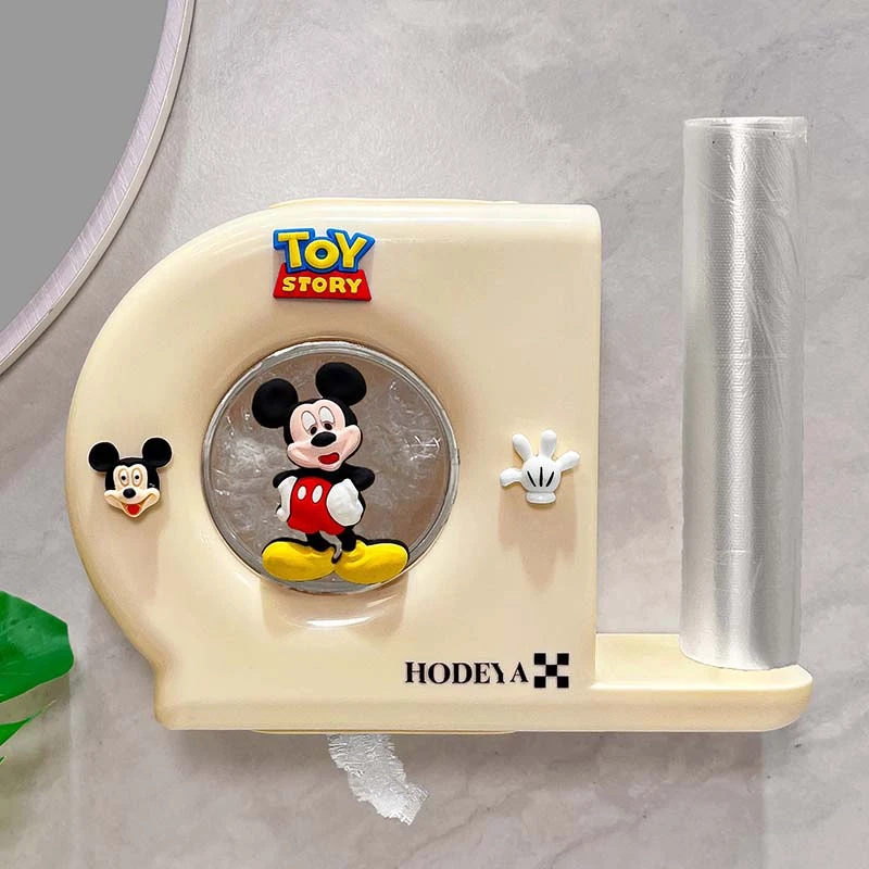 保鲜膜套收纳盒免打孔可爱卡通家用厨房置物架二合一保鲜袋收纳架