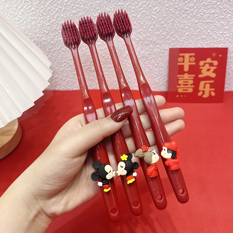 宽头牙刷软毛家用可爱卡通2024新款成人情侣结婚红色牙刷清洁口腔