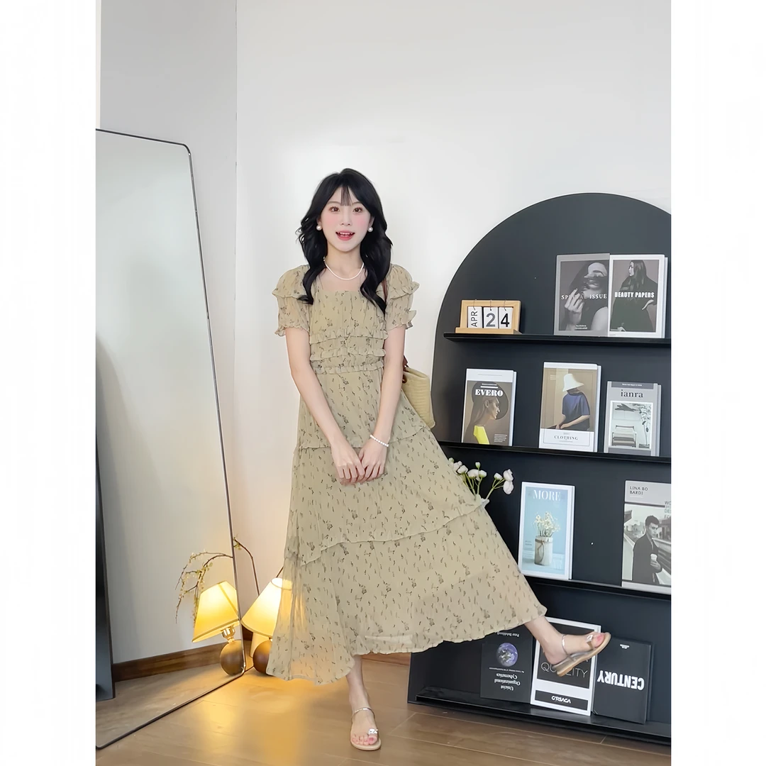 【美佳小个子】夏季新款法式气质高级感碎花泡泡袖连衣裙ZR-Q74083