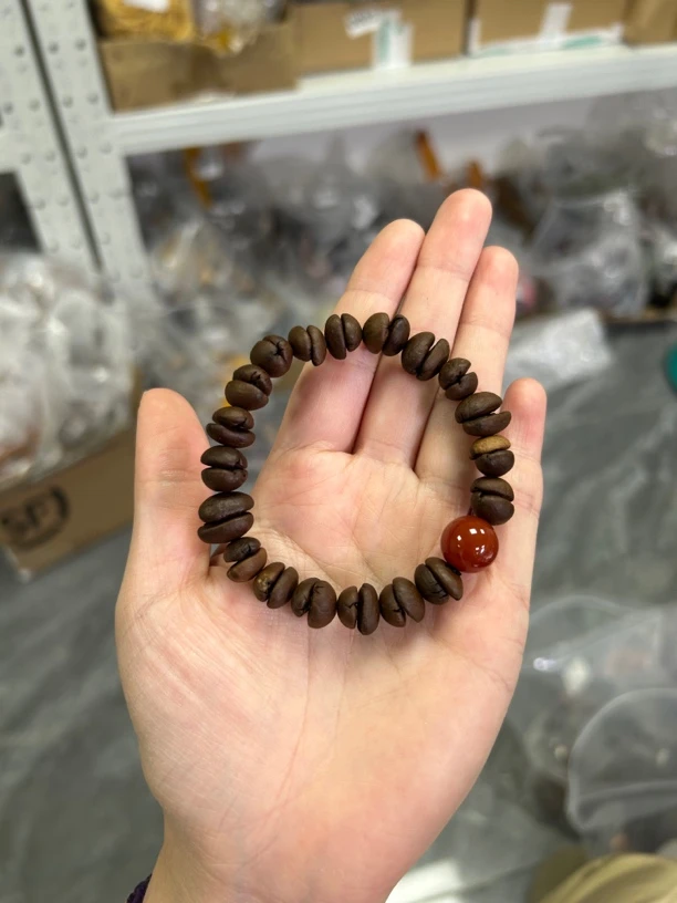 柿子红玛瑙原生态咖啡豆原创搭配款手串