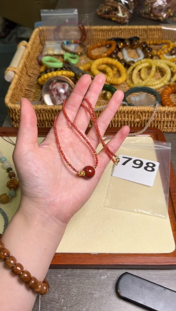 【闪购商品】玛瑙/玉髓项链未镶嵌南红玛瑙圆珠款项链[798]