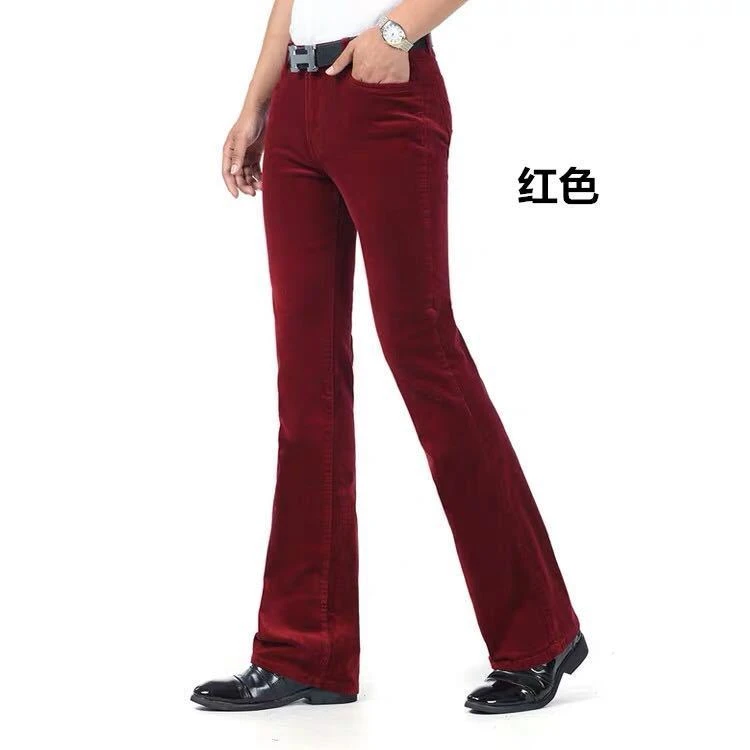 2026年春秋新款男士灯芯绒阔腿牛仔裤 中腰修身弹力纯色喇叭长裤