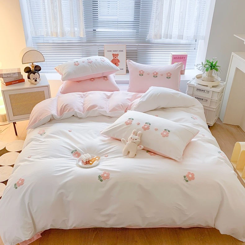 ins风小清新全棉四件套100纯棉床单被套宿舍三件套仙女床品床笠款