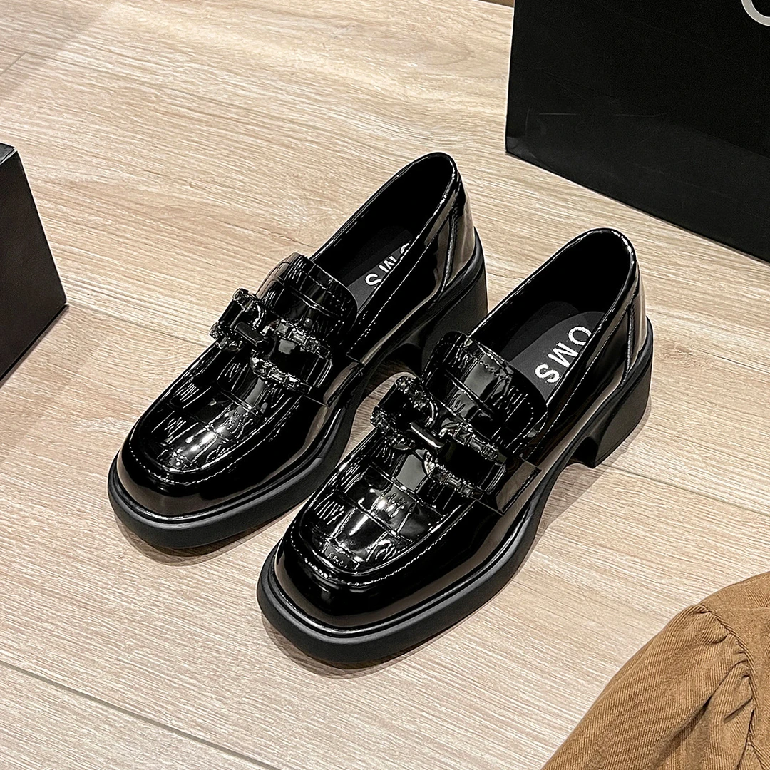 欧米诗14775 粗跟乐福鞋皮鞋女软底不累脚超软平底韩版厚底百搭