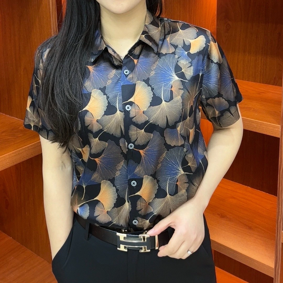 LIAOBOOS百搭商务桑蚕丝衬衫轻奢休闲修身设计感洋气短袖66902