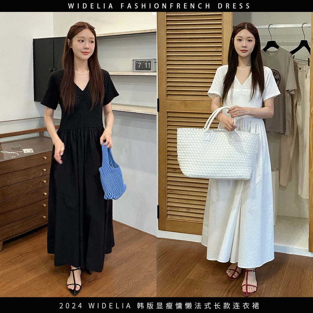 widelia夏季8163女装连衣裙韩版显瘦裙慵懒法式白色长裙ins风T裙